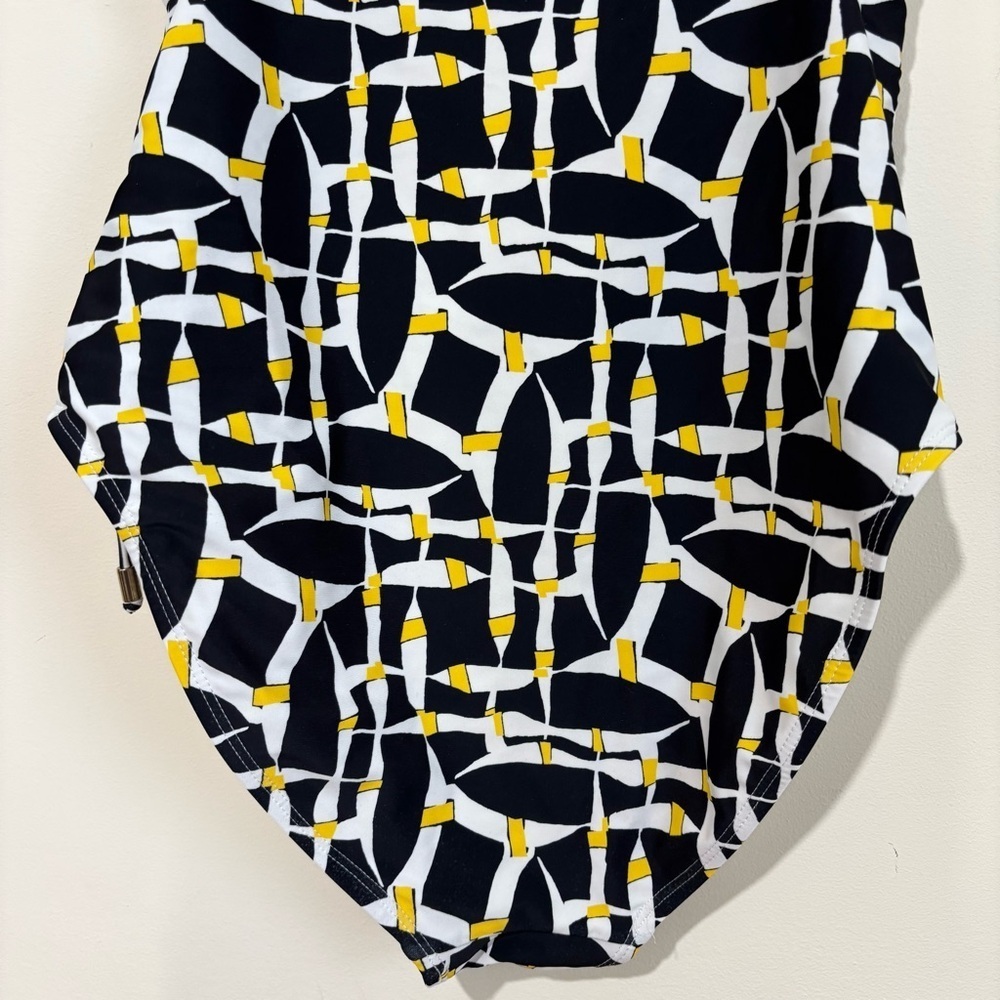 Tahari Off The Grid Black Yellow White Lace Up Grommet One-Piece Swimsuit Large - Picture 7 of 16